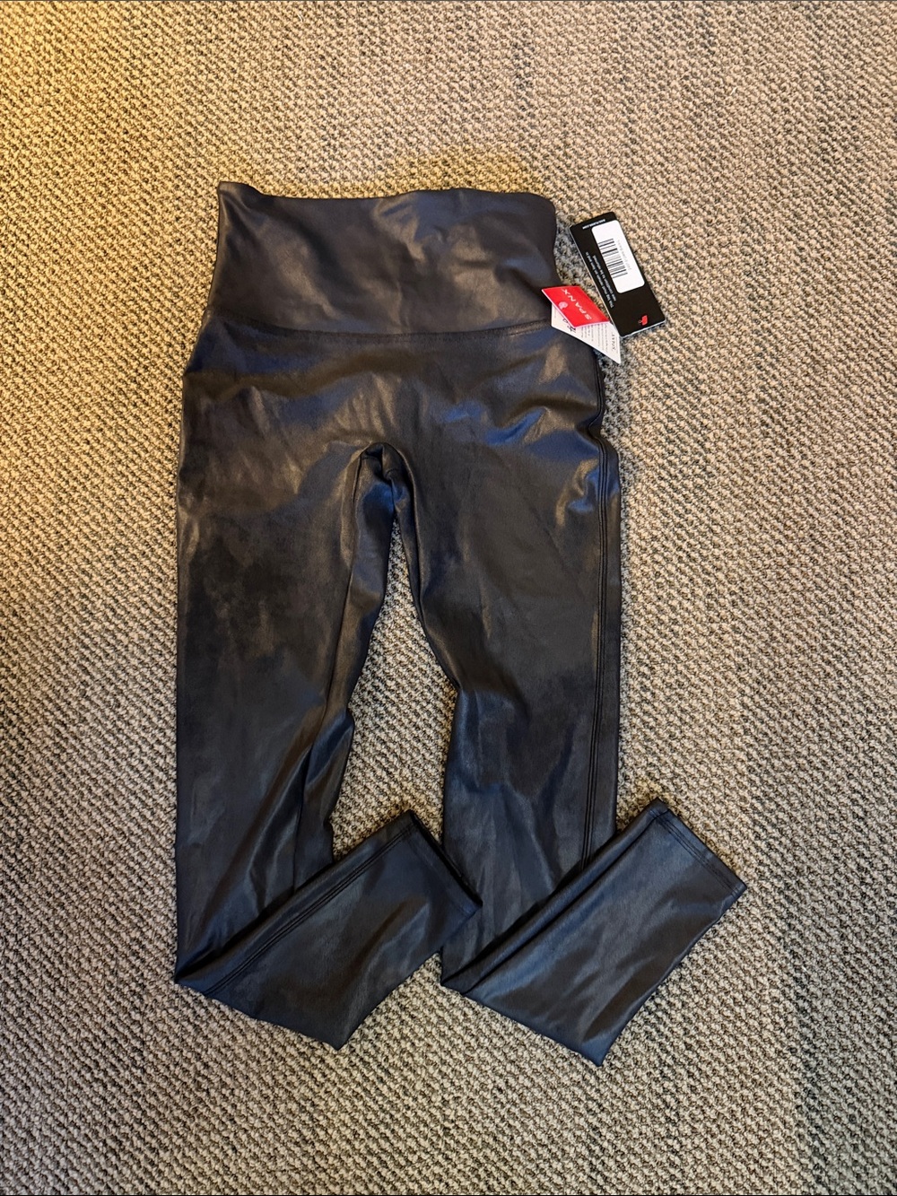 NWT Spanx Black Faux Leather no front seam leggings